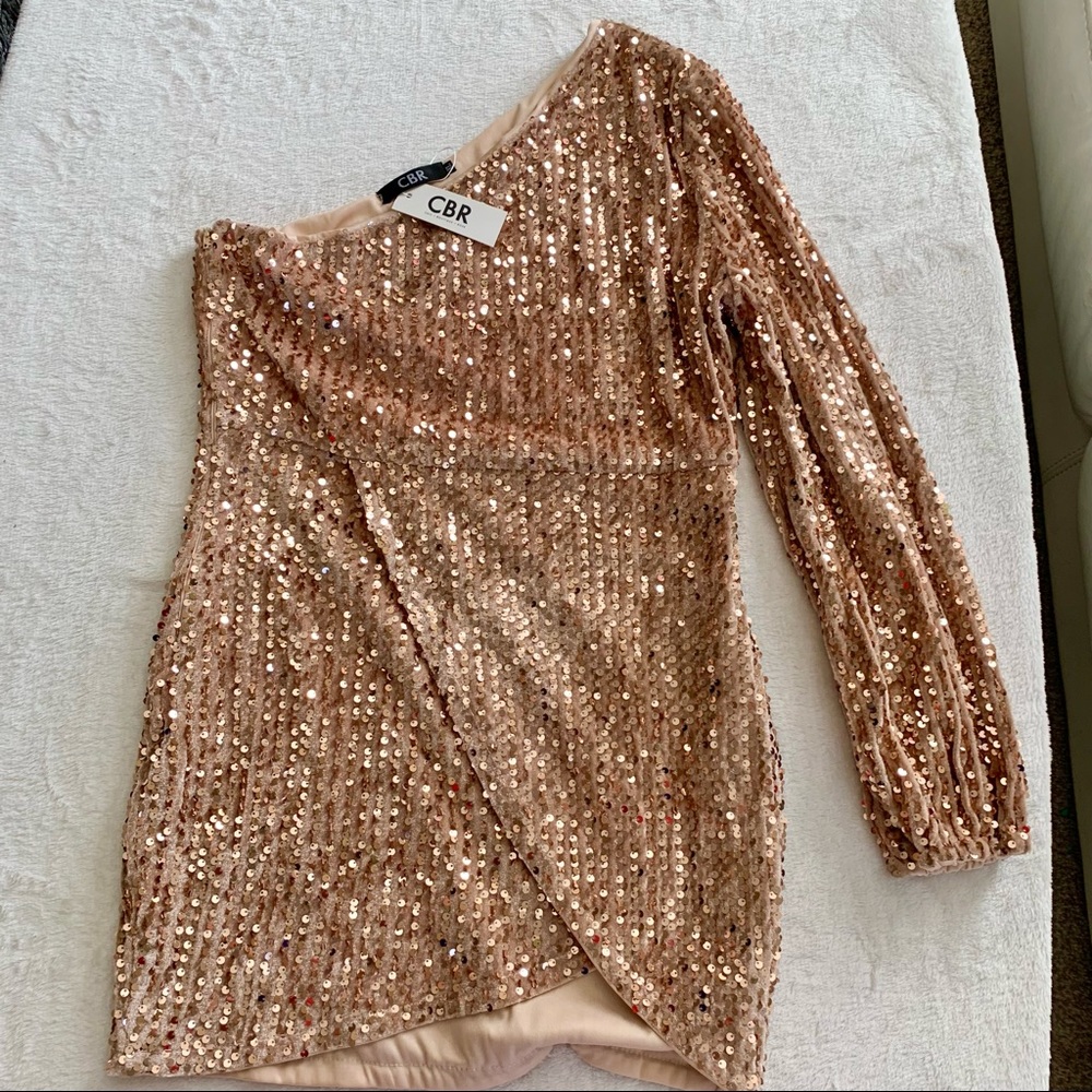 CBR Rose Gold Asymmetrical Sequin Dress. New with tag